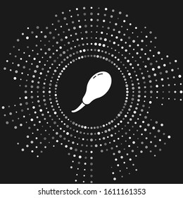 White Chicken leg icon isolated on grey background. Chicken drumstick. Abstract circle random dots. Vector Illustration