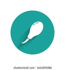 White Chicken leg icon isolated with long shadow. Chicken drumstick. Green circle button. Vector Illustration