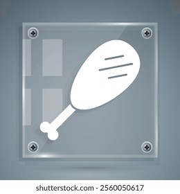 White Chicken leg icon isolated on grey background. Chicken drumstick. Square glass panels. Vector Illustration