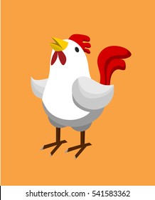 white chicken on orange background.