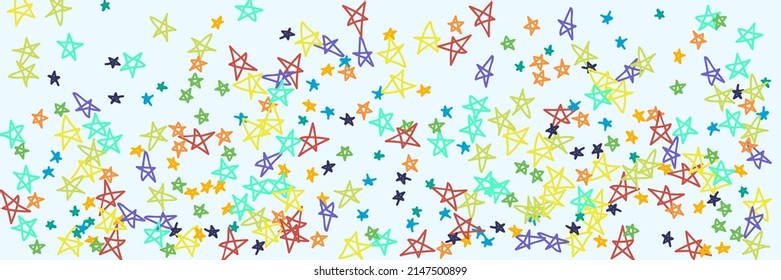 White Childish Bright Pink Naive Blue Orange Chaotic Background. Turquoise Mint Violet Yellow Vibrant Kids Pink Picture. Vivid Stars Grey Green Neon Purple Red Handdrawn Stars.