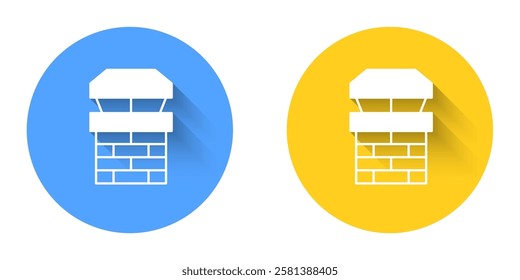 White Chimney icon isolated with long shadow background. Circle button. Vector