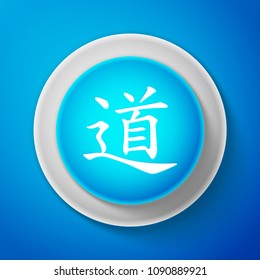 White Chinese calligraphy, translation Dao, Tao, Taoism icon isolated on blue background. Circle blue button with white line. Vector Illustration