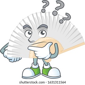 White chinese folding fan cartoon mascot style with confuse gesture