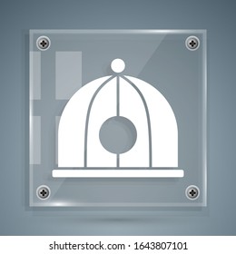 White Chinese hat icon isolated on grey background. Square glass panels. Vector Illustration