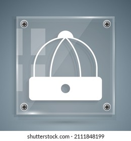 White Chinese hat icon isolated on grey background. Square glass panels. Vector