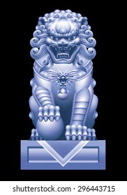 White chinese lion on a black background / Toning - on a separate layer, color and blending mode may be different