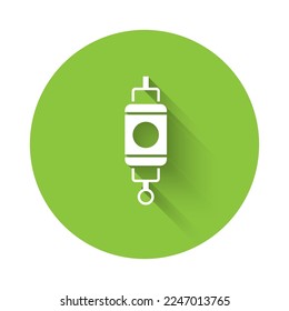 White Chinese paper lantern icon isolated with long shadow. Green circle button. Vector