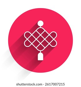 White Chinese paper lantern icon isolated with long shadow background. Red circle button. Vector