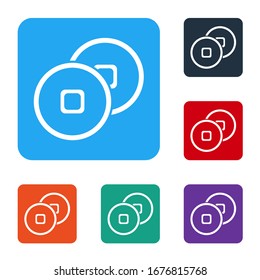 White Chinese Yuan currency symbol icon isolated on white background. Coin money. Banking currency sign. Cash symbol. Set icons in color square buttons. Vector Illustration
