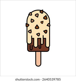 White Choco Ice Cream Flat design style, vanilla ice cream dipped in chocolate coating, perfect for dessert menus and sweet food graphics.