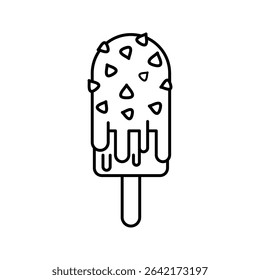 White Choco Ice Cream Outline style, vanilla ice cream dipped in chocolate coating, perfect for dessert menus and sweet food graphics.