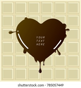 white chocolate bar with chocolate heart melting  for text,cartoon vector illustration