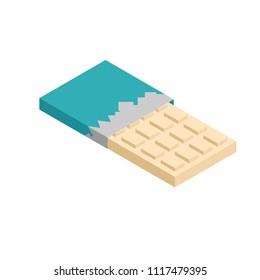 White Chocolate bar isometric. Sweetness Vector illustration. Food
