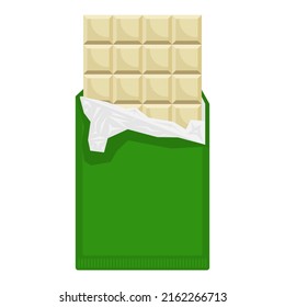 White chocolate bar with open packaging. Flat design style vector illustration.