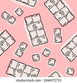 White chocolate bar and pieces seamless pattern. Hand draw vector illustration