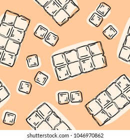 White chocolate bar seamless pattern. Hand draw vector illustration.
