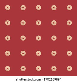 White Chocolate and Berry Doughnut pattern vector isolated on red background 
