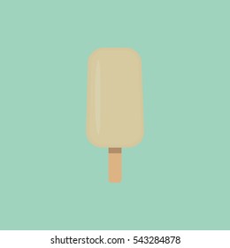 White chocolate ice cream on green background. Flat vector illustration