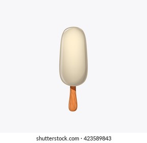 White chocolate icecream dessert on wooden stick.