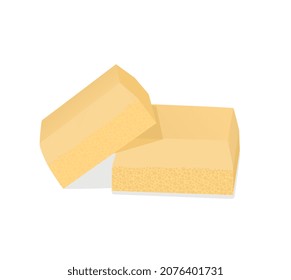 White chocolate icon. 3D stickers with two pieces of chocolate. Delicious sweets for dessert. Design element for logos and emblems. Cartoon realistic vector illustration isolated on white background