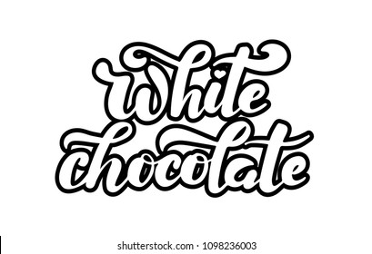 White chocolate lettering typography for candy bar wrapper, advertising, signboard. Vector illustration. White text with thick black stroke. Lettering typography poster. Vector illustration EPS 10. 