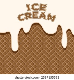 White Chocolate Melted on Wafer Background Vector Illustration. melted ice cream and cone background.