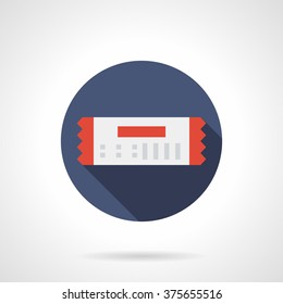 White chocolate in white and red wrap. Sweet congratulations. Dessert for gift. Blue round vector icon, long shadow. Element for web design, business, mobile app.