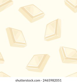 White chocolate seamless pattern. Pieces of chocolate on light background. Vector cartoon flat illustration.