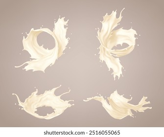 White chocolate splashes. Isolated white chocolate splashing set. Realistic liquid choco. Vector illustration
