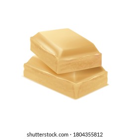 white Chocolate square piece. white background illustration.