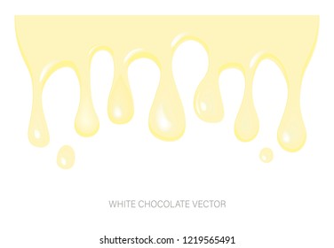 White chocolate streams vector on white background. Melted chocolate dripping.