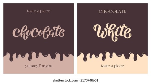 Ilustración con letras de vectores de chocolate blanco para celebrar el día mundial del chocolate con sabrosos antecedentes. Plantilla para uniforme, portada, afiche, invitación, postal, banner, medios sociales