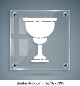 White Christian chalice icon isolated on grey background. Christianity icon. Happy Easter. Square glass panels. Vector Illustration