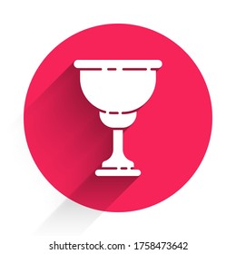 White Christian chalice icon isolated with long shadow. Christianity icon. Happy Easter. Red circle button. Vector Illustration