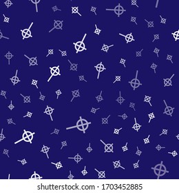 White Christian cross icon isolated seamless pattern on blue background. Church cross.  Vector Illustration