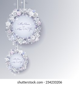 White Christmas background with abstract decorations. Place for text.