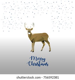 White CHristmas Background with Lowpoly Deer