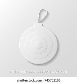 White Christmas ball, embossed pattern. Decorative design element, holiday decoration for Christmas and New Year cards. Vector illustration