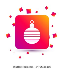 White Christmas ball icon isolated on white background. Merry Christmas and Happy New Year. Square color button. Vector