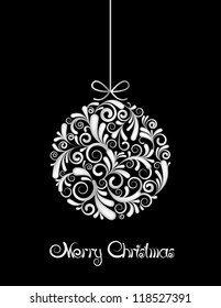 White Christmas ball on black background.  Vector illustration