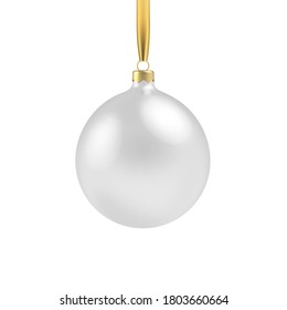 White Christmas ball, with an ornament and spangles. Isolated on white background. Vector illustration.