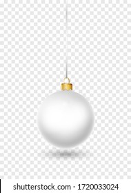 White Christmas Ball With Ribbon And Bow. Realistic Isolated Vector. New Year Toy Decoration. Holiday Decoration Element