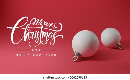 White Christmas Balls isolated on a red background. Vector object for christmas design, Eps 10 Vector.