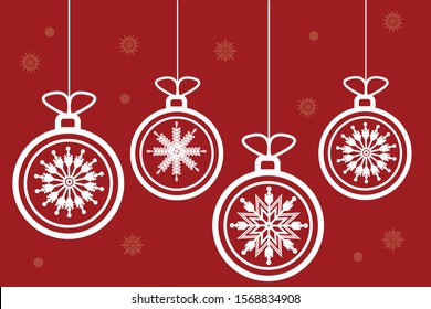 white Christmas Balls Set with red background