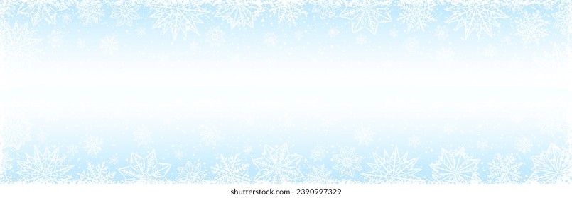 White Christmas banner with snowflakes and stars. Merry Christmas and Happy New Year greeting banner. Horizontal new year background, headers, posters, cards, website. Vector illustration