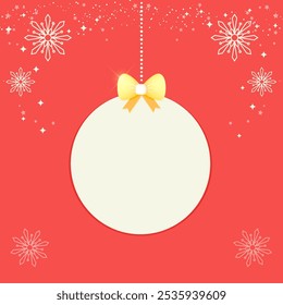 White Christmas bauble on red background and snowflakes shape. All layered and grouped. Vector.