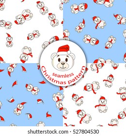 white Christmas bears set of seamless pattern different colors.