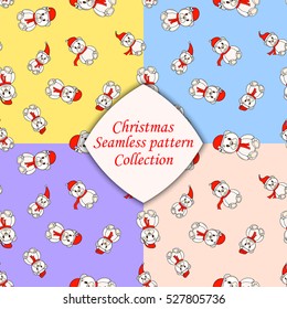 white Christmas bears set of seamless pattern different colors.