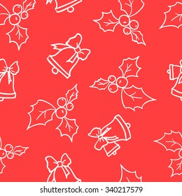  white christmas bells on a red background vector seamless pattern
